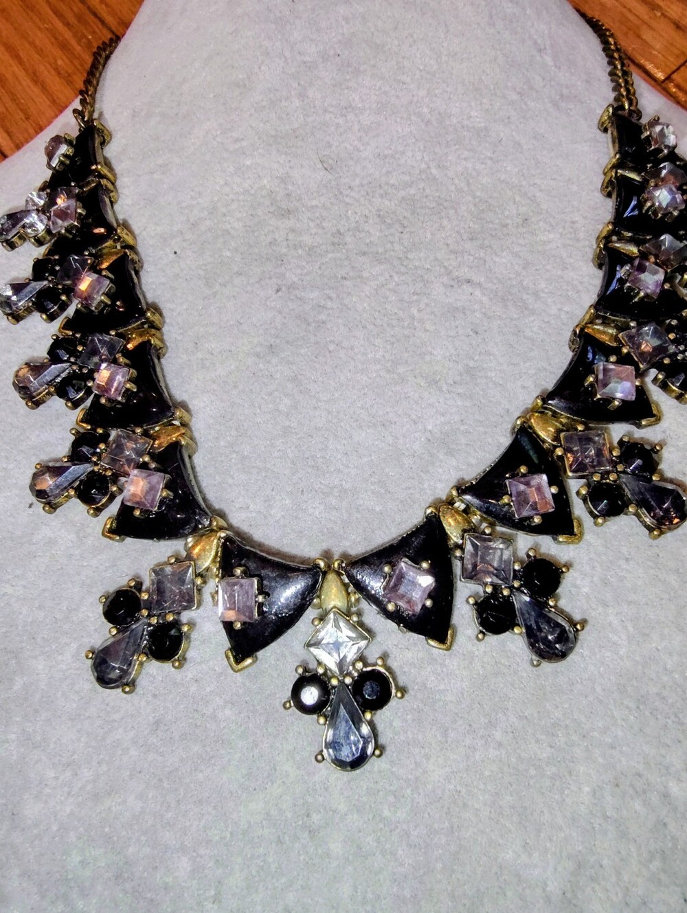 Florenza Statement Necklace with Black, Blue & Clear Rhinestones 1940s-50s. 20"